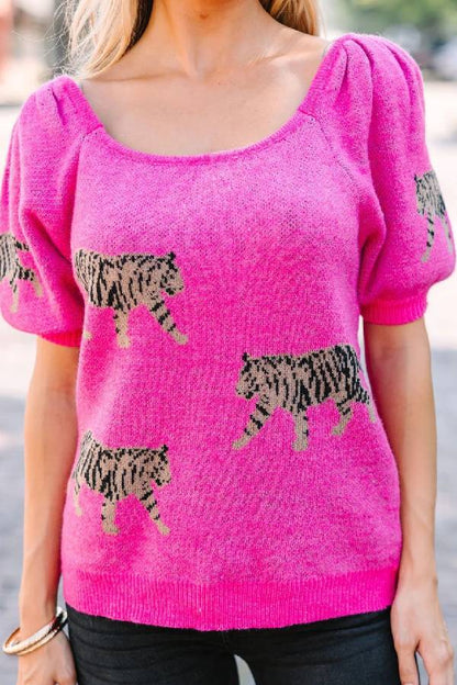 Jersey con estampado de tigre rosa fucsia 