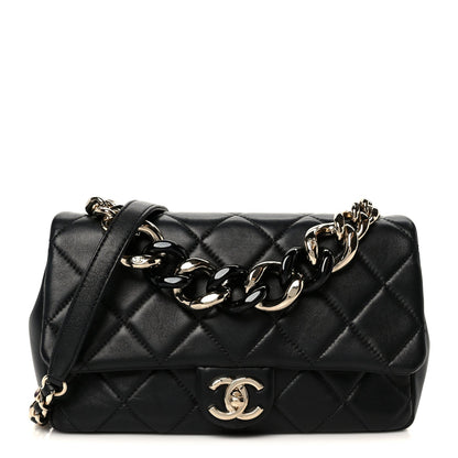 Lambskin Quilted Resin Bi-Color Chain Flap Bag Black