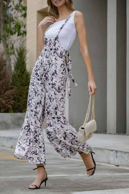 Pantalones casuales holgados de pierna ancha con estampado fino para mujer