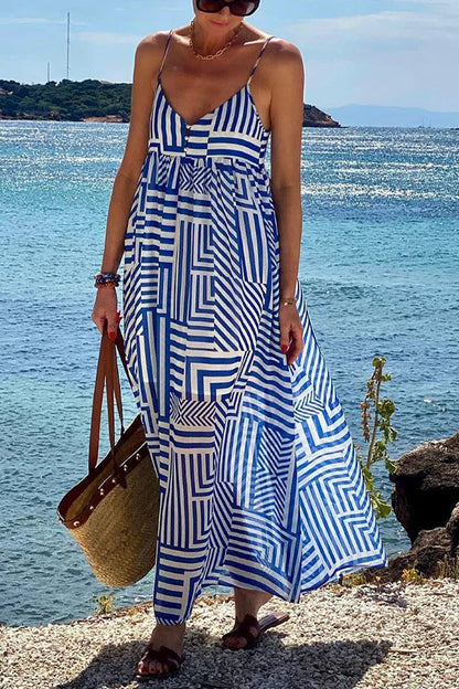 Vestido largo holgado con tirantes y estampado de líneas irregulares Sunday Blues