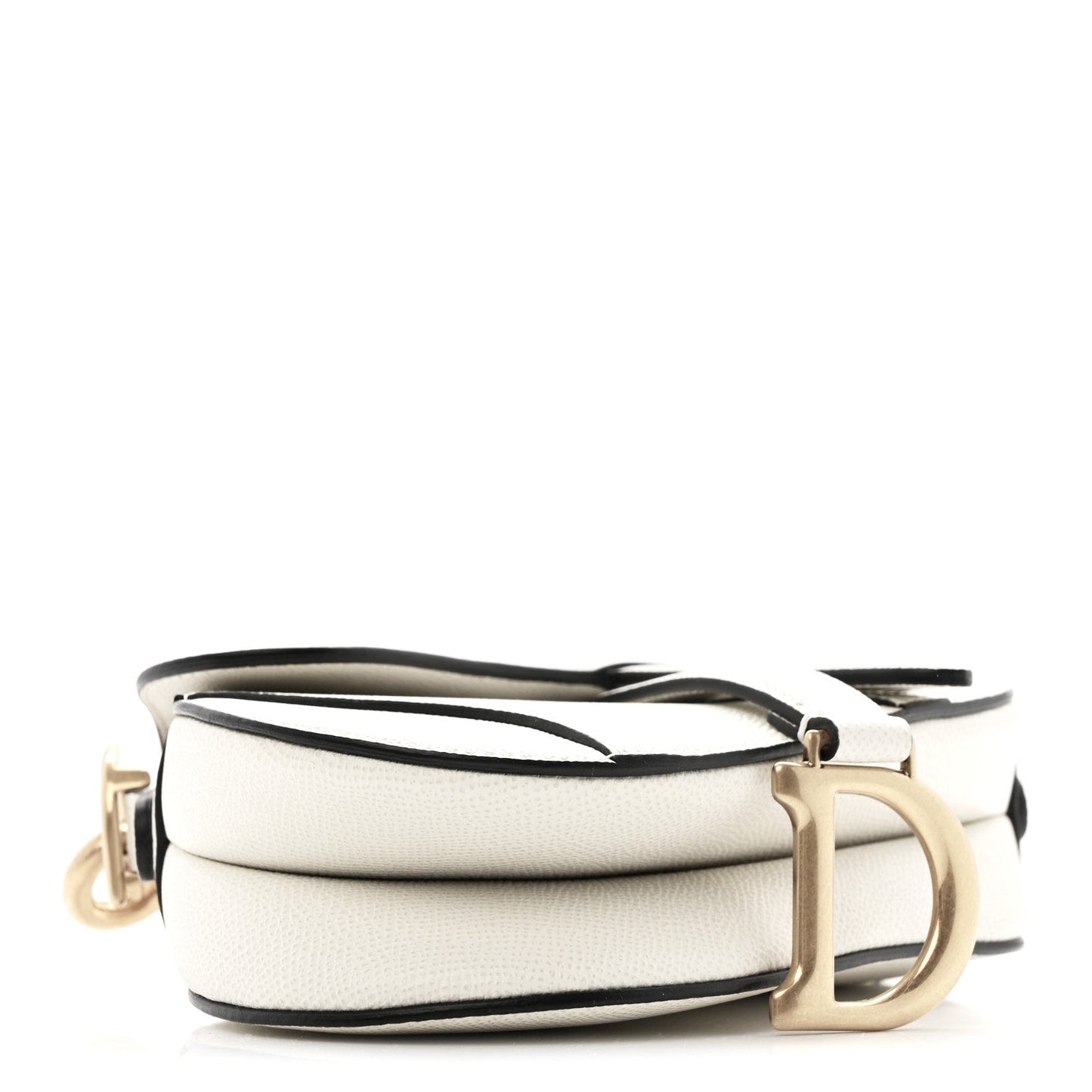 Grained Calfskin Mini Saddle Bag With Strap White
