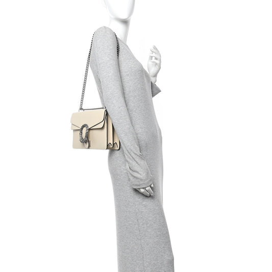 Textured Calfskin Crystal Small Dionysus Shoulder Bag Mystic White