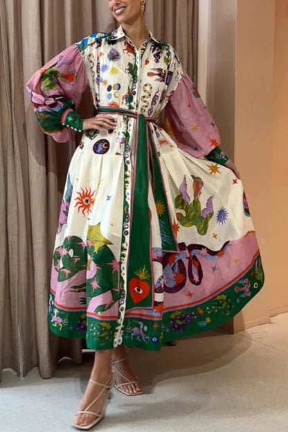 Vestido largo plisado con estampado de estilo cortesano francés retro