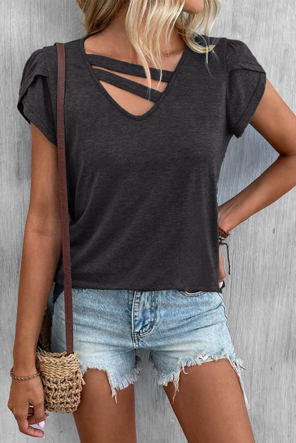 Camiseta informal de color liso con cuello recortado