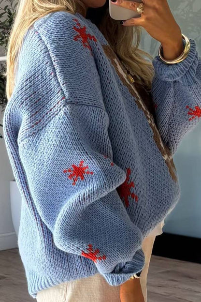 Suéter de manga larga con cuello redondo y botas de punto navideñas