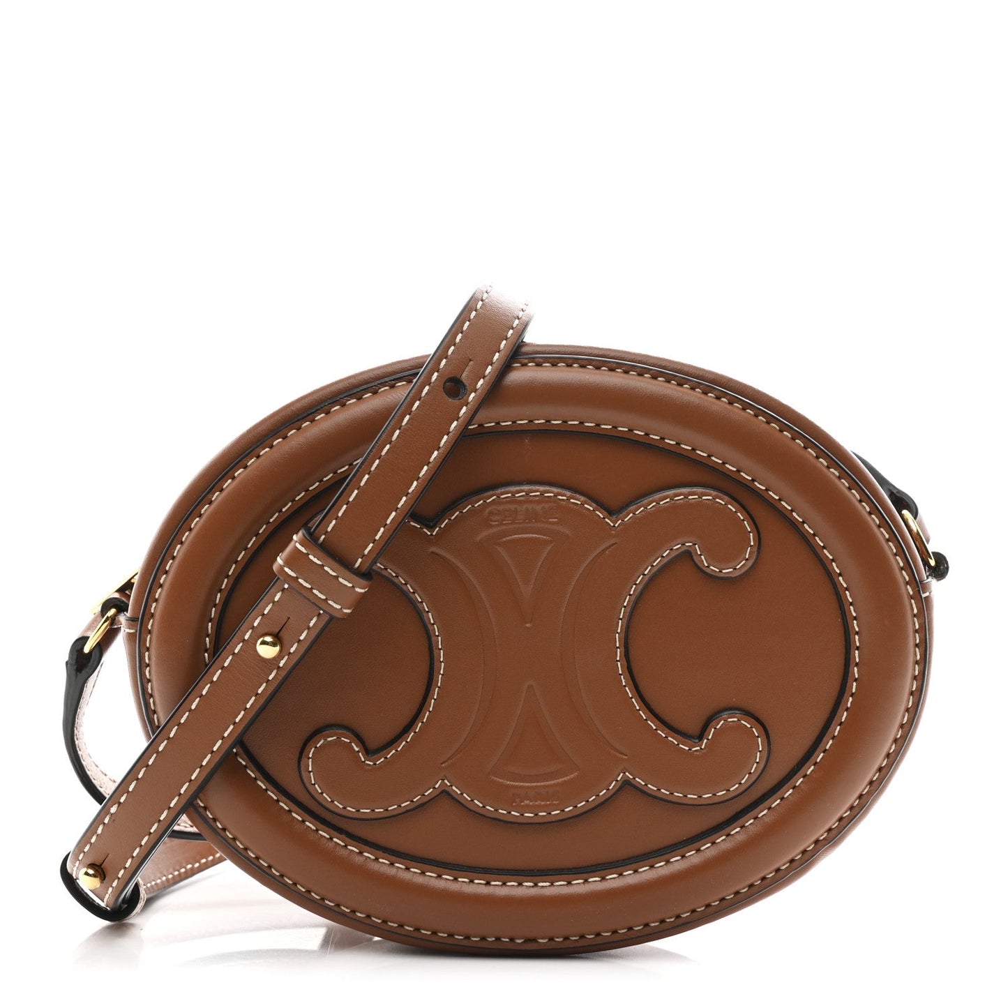 Smooth Calfskin Cuir Small Triomphe Oval Crossbody Purse Tan