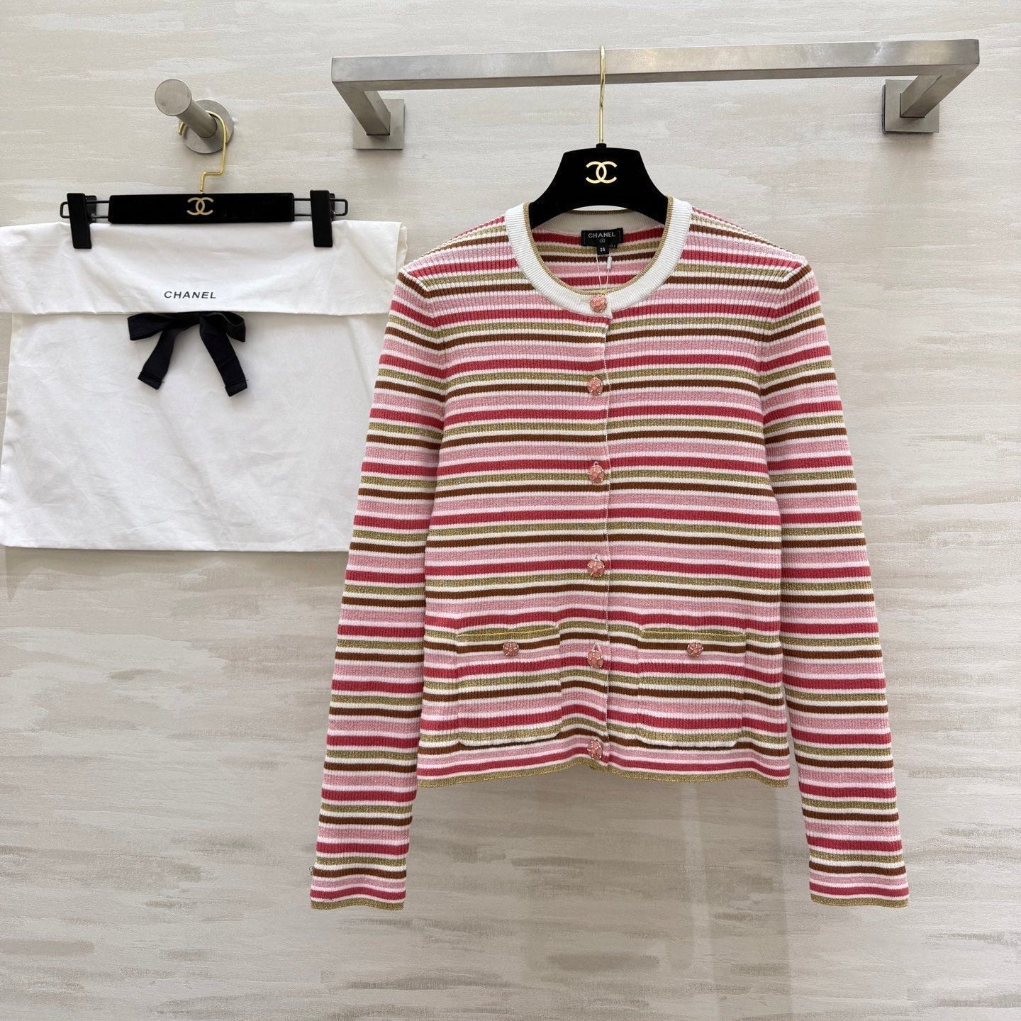 CC Button-down Striped Knit Long-Sleeve Cardigan 344741
