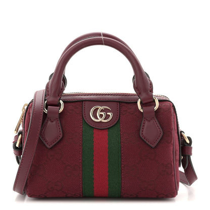 GG Supreme Monogram Textured Dollar Calfskin Web Super Mini Ophidia Top Handle Bowler Bag Rosso Ancora