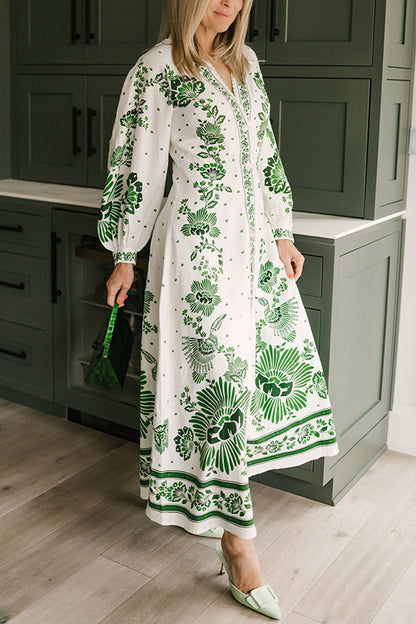 Vestido camisero largo de manga larga con botones y estampado único