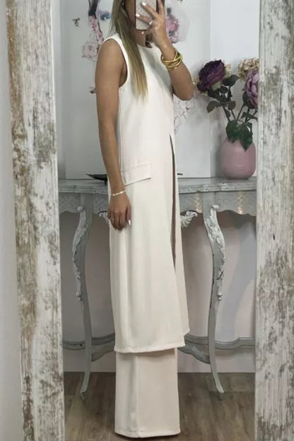 Traje blanco sin mangas