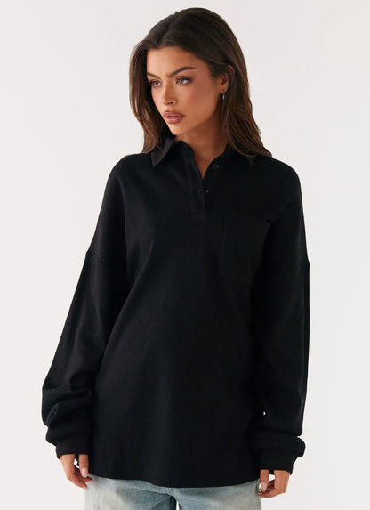 Torrie Oversized Polo Top - Black