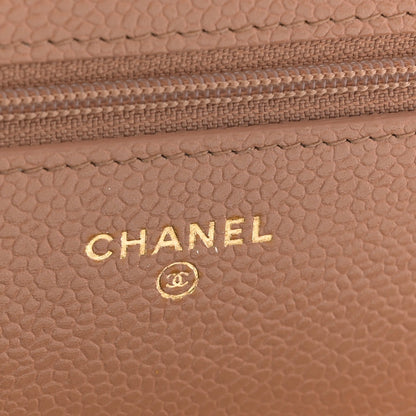 Caviar Quilted Golden Class Wallet On Chain WOC Beige