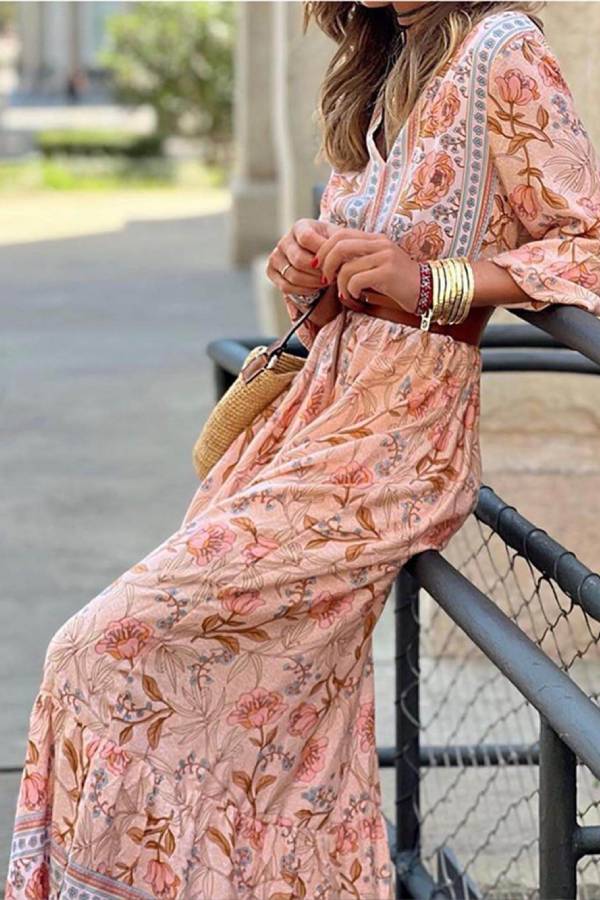 Vestido largo con estampado floral bohemio