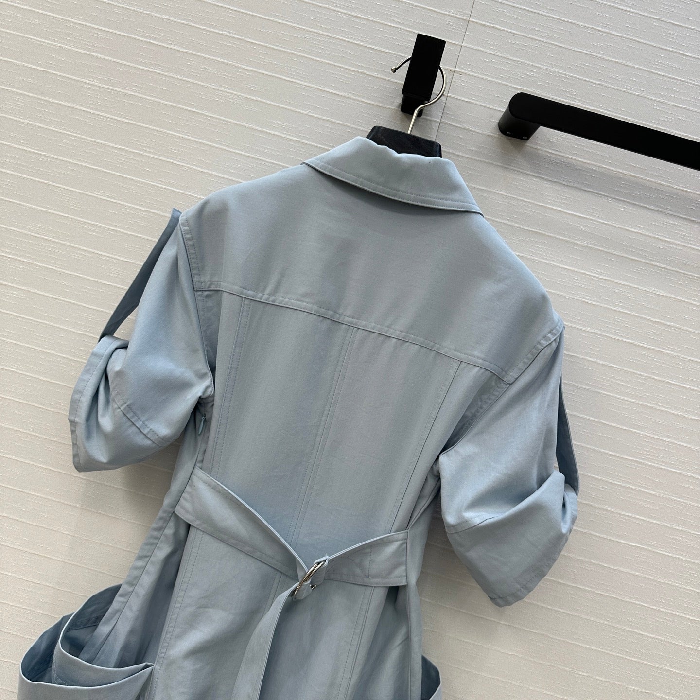BV V-neck  Rolled-Up Sleeve Dress in Light Blue Tencel