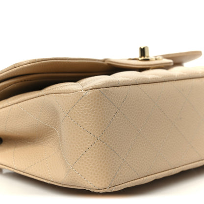 Caviar Quilted Small Double Flap Beige