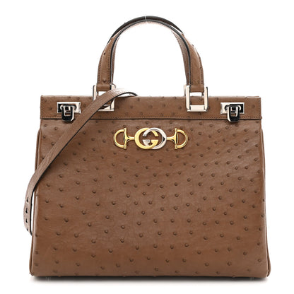 Ostrich Medium Zumi Top Handle Bag Brown