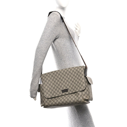 GG Plus Monogram Messenger Diaper Bag Dark Brown