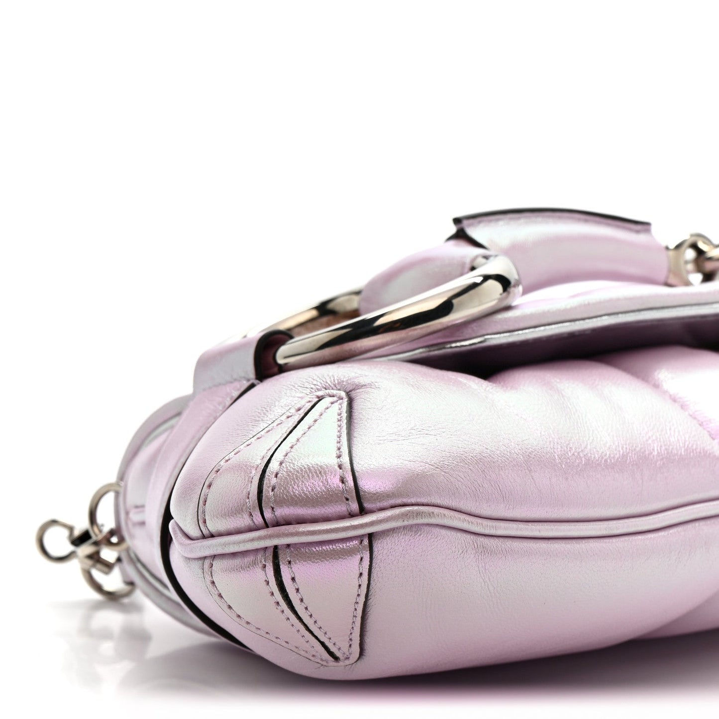 Iridescent Nappa Vertical Matelasse Medium Maxi Horsebit Chain Shoulder Bag Escape Pink