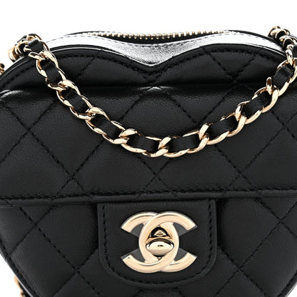 Lambskin Quilted CC In Love Heart Clutch With Chain Black