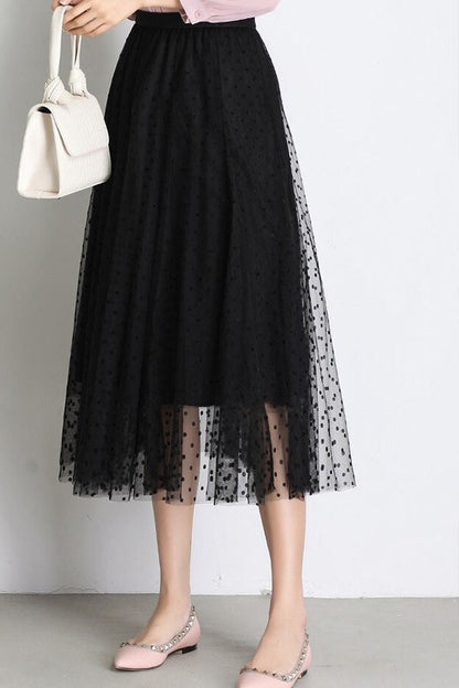 Vestido princesa con falda de gasa de cintura alta y lunares