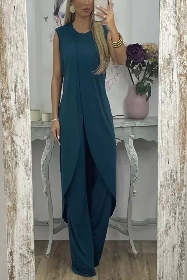 Conjunto informal de dos piezas con top sin mangas y abertura