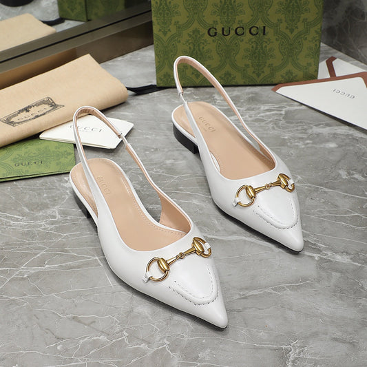 GG Slingback Flat Sandals white