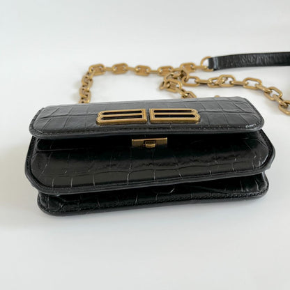 Balenciaga Gossip BB-Plaque Crocodile-Effect Cross-Body Bag