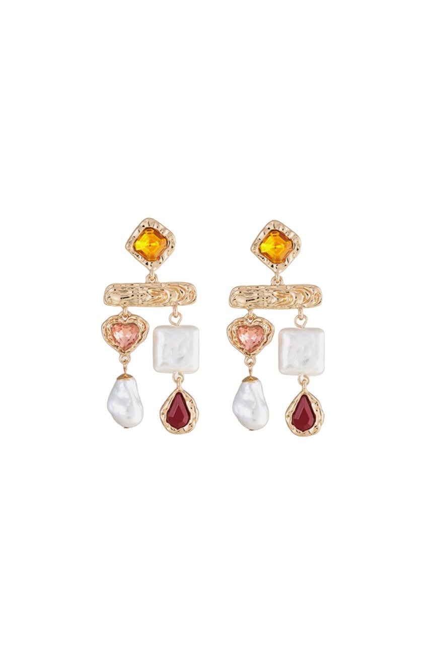 Pendientes de perlas con gemas de colores barrocos 