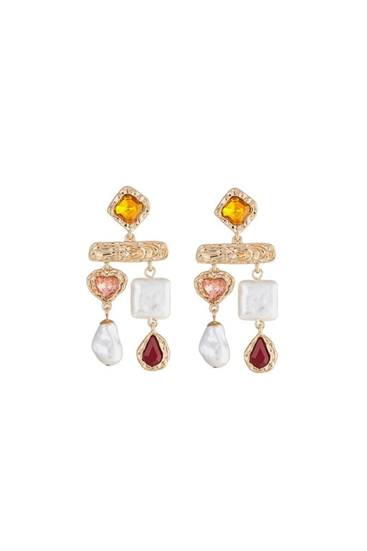 Pendientes de perlas con gemas de colores barrocos 