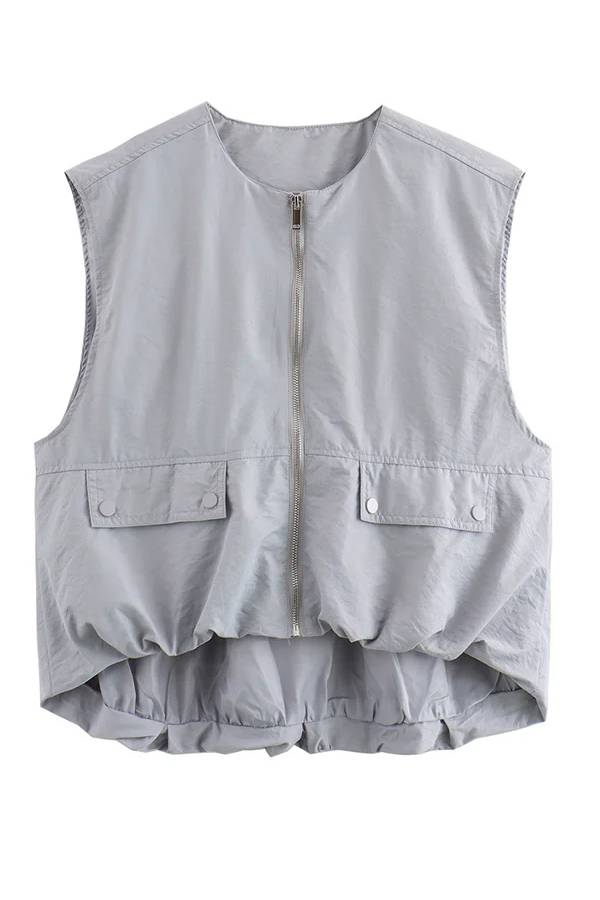 Chaleco informal holgado sin mangas con bolsillos a la moda