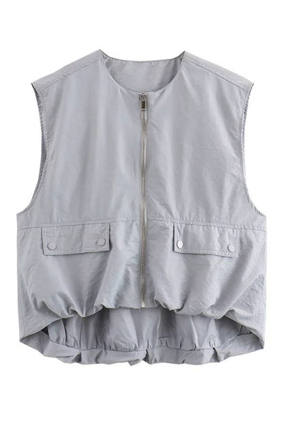 Chaleco informal holgado sin mangas con bolsillos a la moda