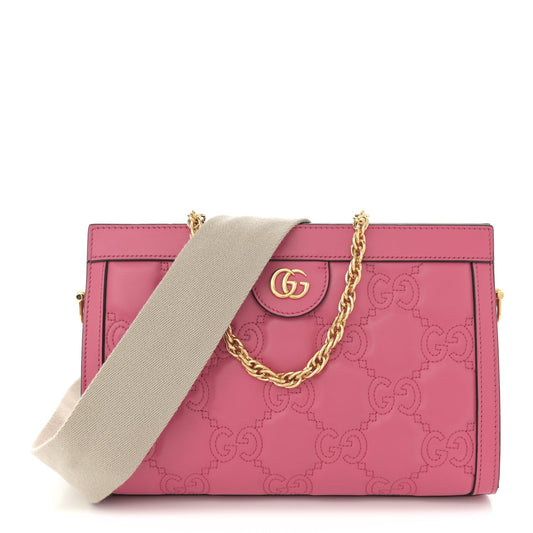 Calfskin GG Matelasse Small Slim Chain Shoulder Bag Rhodamine Pink Natural