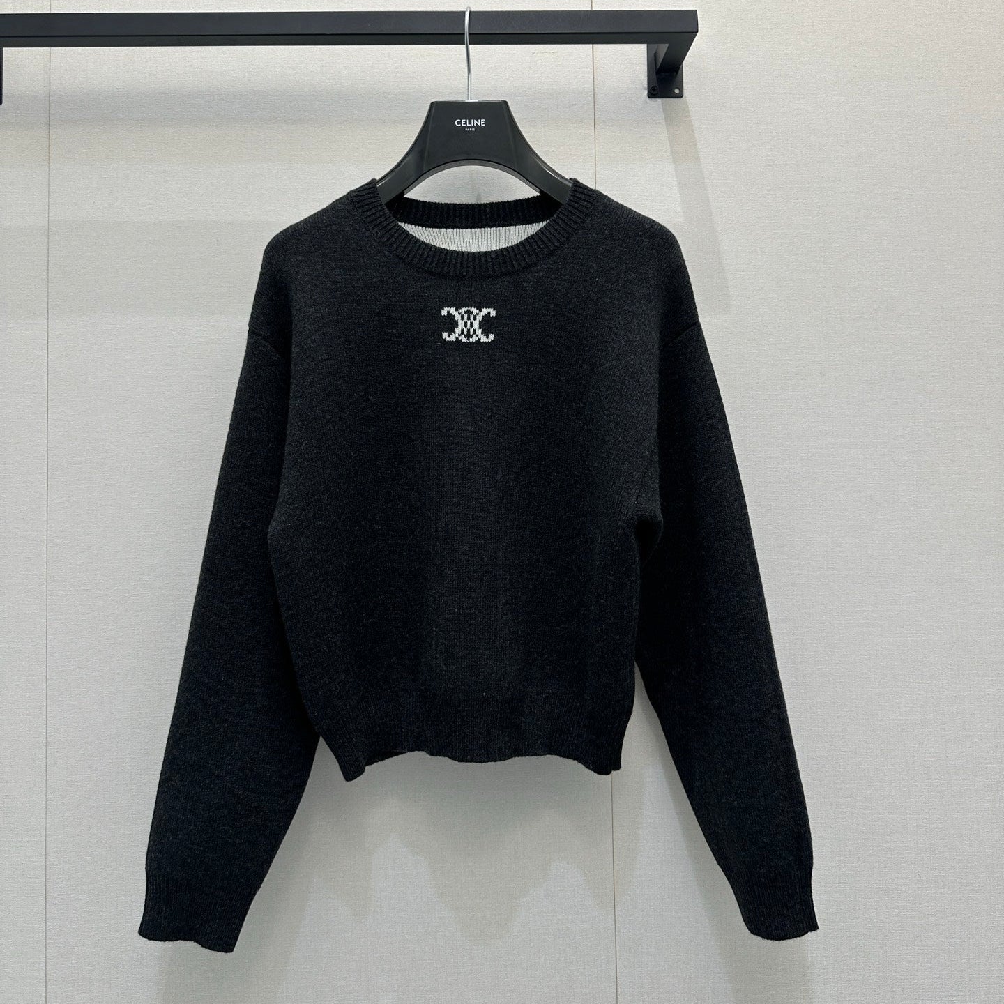 Celin Embroidered Crew Neck Sweater Black Wool 346096