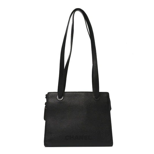 Grained Calfskin Logo Shoulder Bag Black