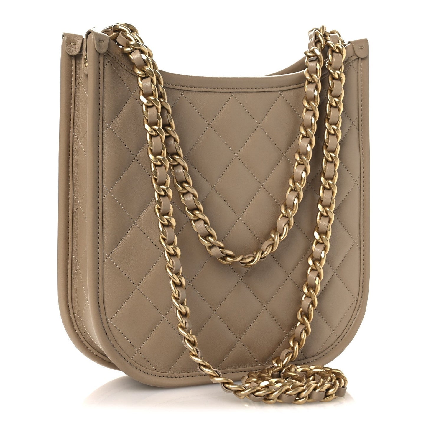 Calfskin Quilted Small Hobo Beige