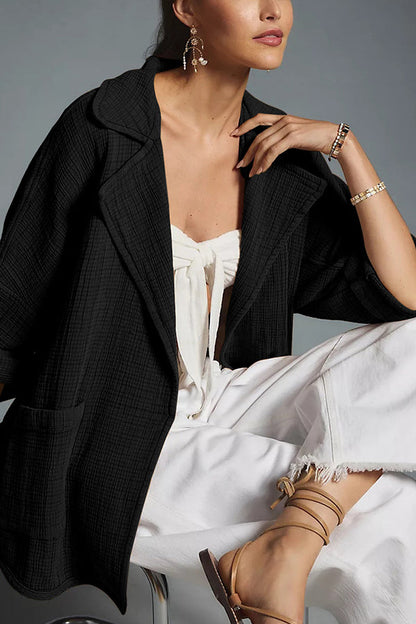Chaqueta de punto informal de manga larga con solapa superior