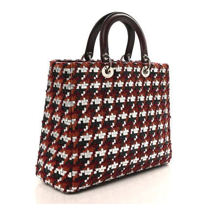 Lambskin Woven Tweed Large Lady Dior Red Multicolor