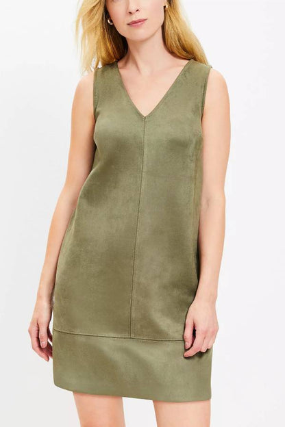 Vestido mini recto sin mangas con escote en V de ante sintético Found Your Style 