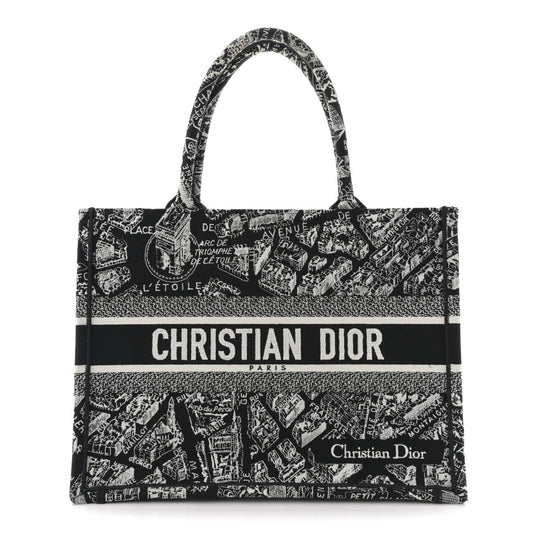 Canvas Embroidered Medium Plan De Paris Book Tote Black White