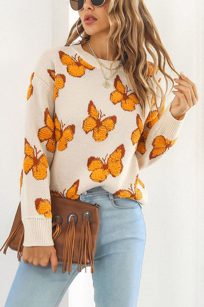 Suéter suelto de manga larga de otoño e invierno para mujer con mariposa tridimensional