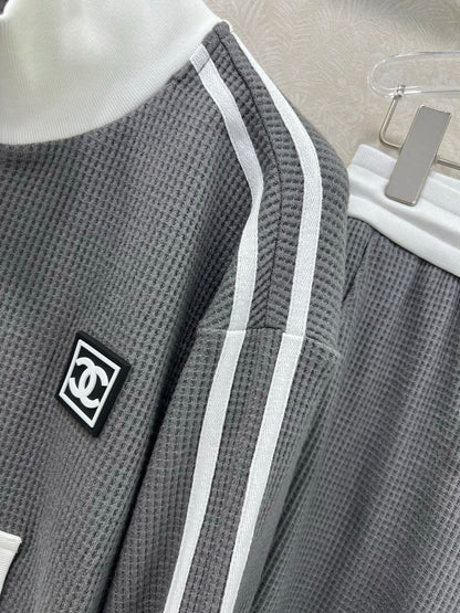 CC 25 Collar Jacket and Casual Trousers Waffle Suit Gray Rayon