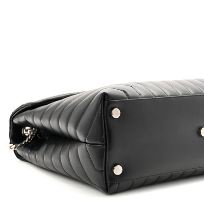 Calfskin Y Quilted Monogram Large Loulou Chain Satchel Black