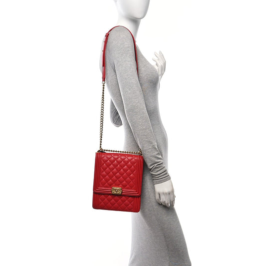 Caviar Quilted Maxi North South Boy Flap Red