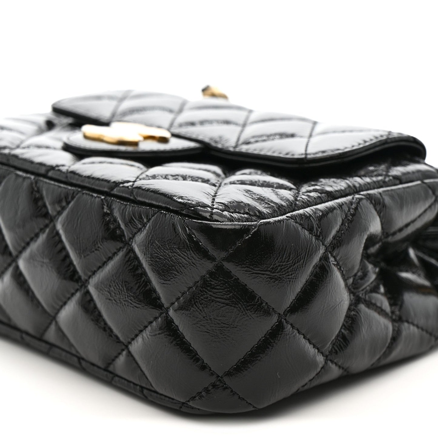 Shiny Crumpled Calfskin Quilted Small Wavy CC Hobo Black