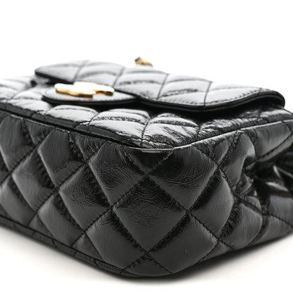 Shiny Crumpled Calfskin Quilted Small Wavy CC Hobo Black