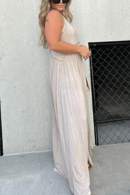 Vestido largo maxi holgado, sencillo e informal con abertura
