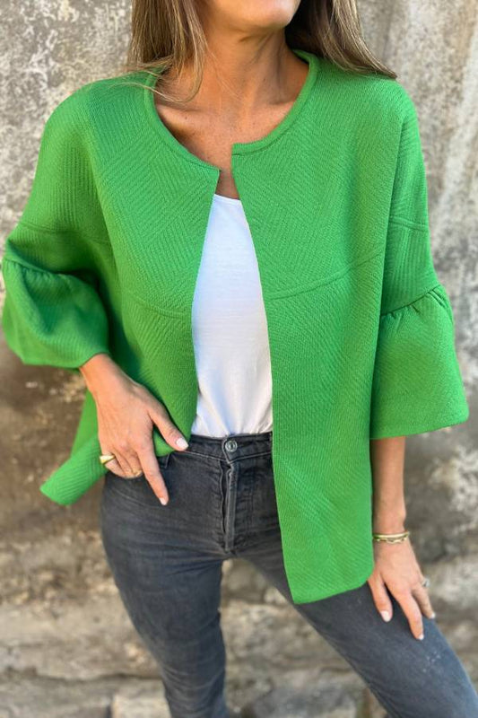 Chaqueta holgada de cuello redondo y mangas acampanadas con patchwork de moda