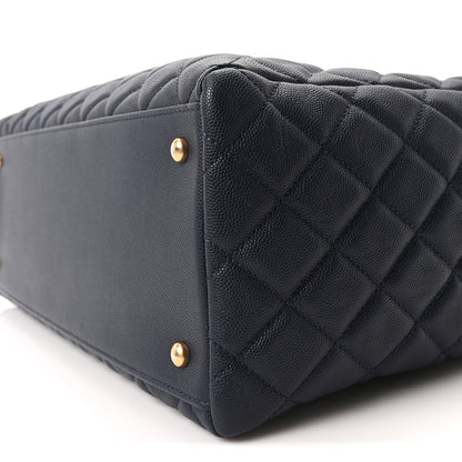 Caviar Quilted Large Coco Handle Shopping Tote Navy