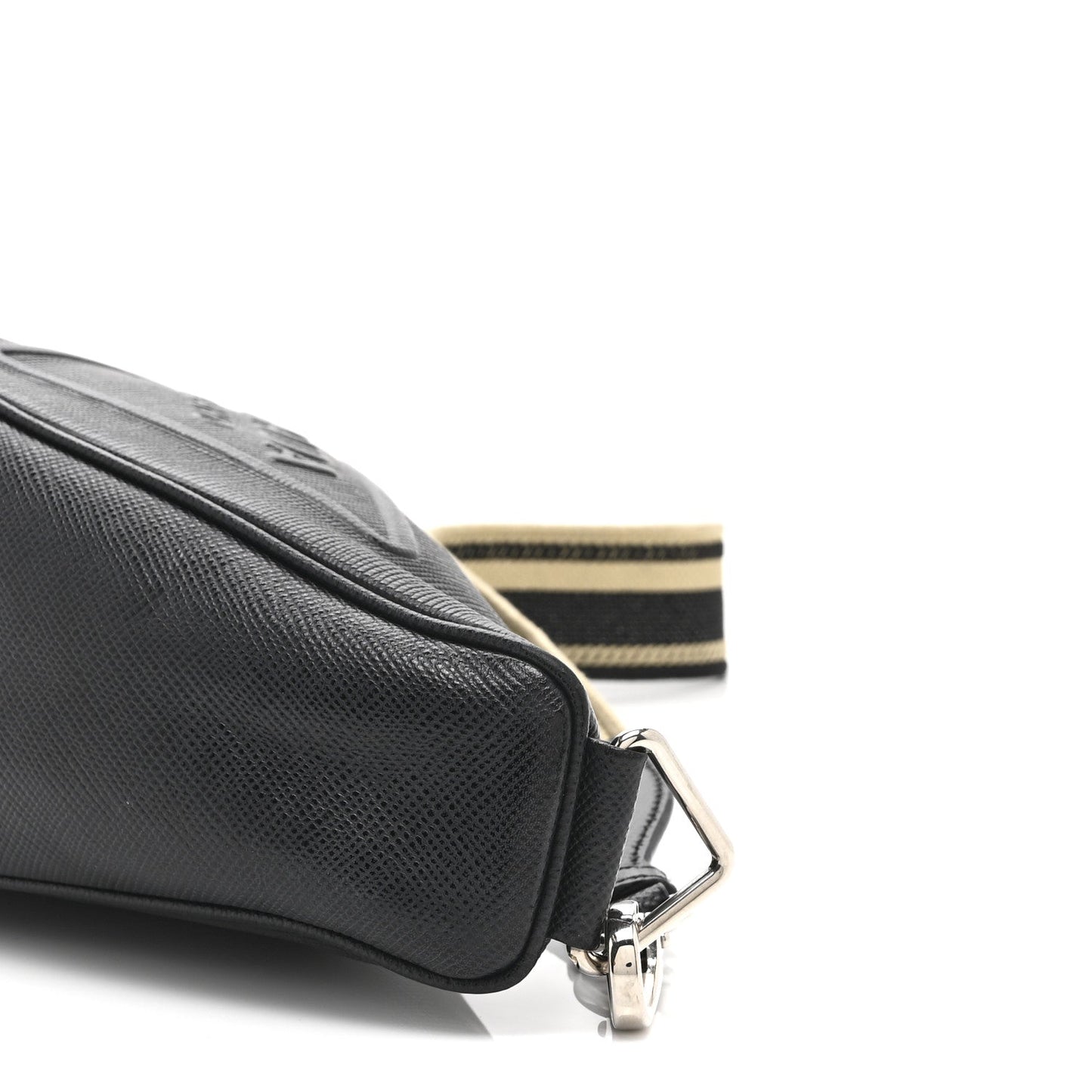 Saffiano Cuir Triangle Logo Embossed Triangle Shoulder Bag Black