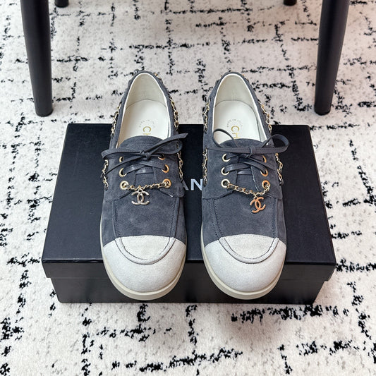 CC Cruise 25/26 Moccasins White Slate Blue Gray Suede